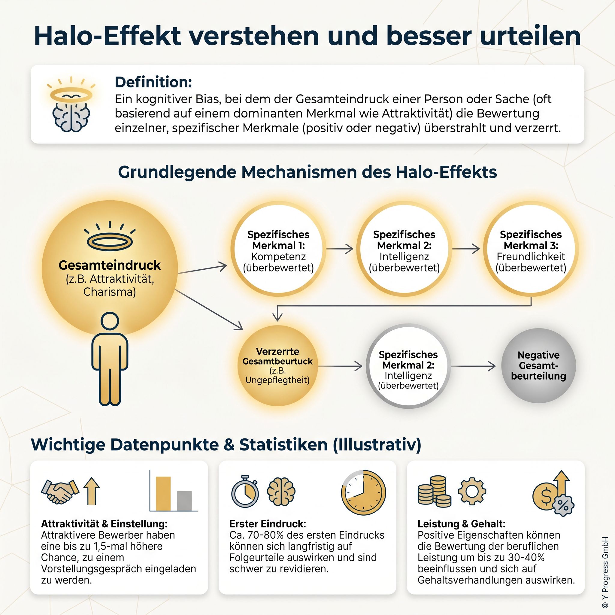 Erstelle eine professionelle Infografik über den Halo-Effekt für den Artikel 